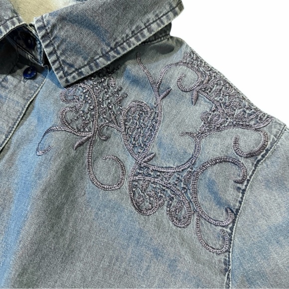 Embroidered Denim Button-Up Shirt - Picture 10 of 10